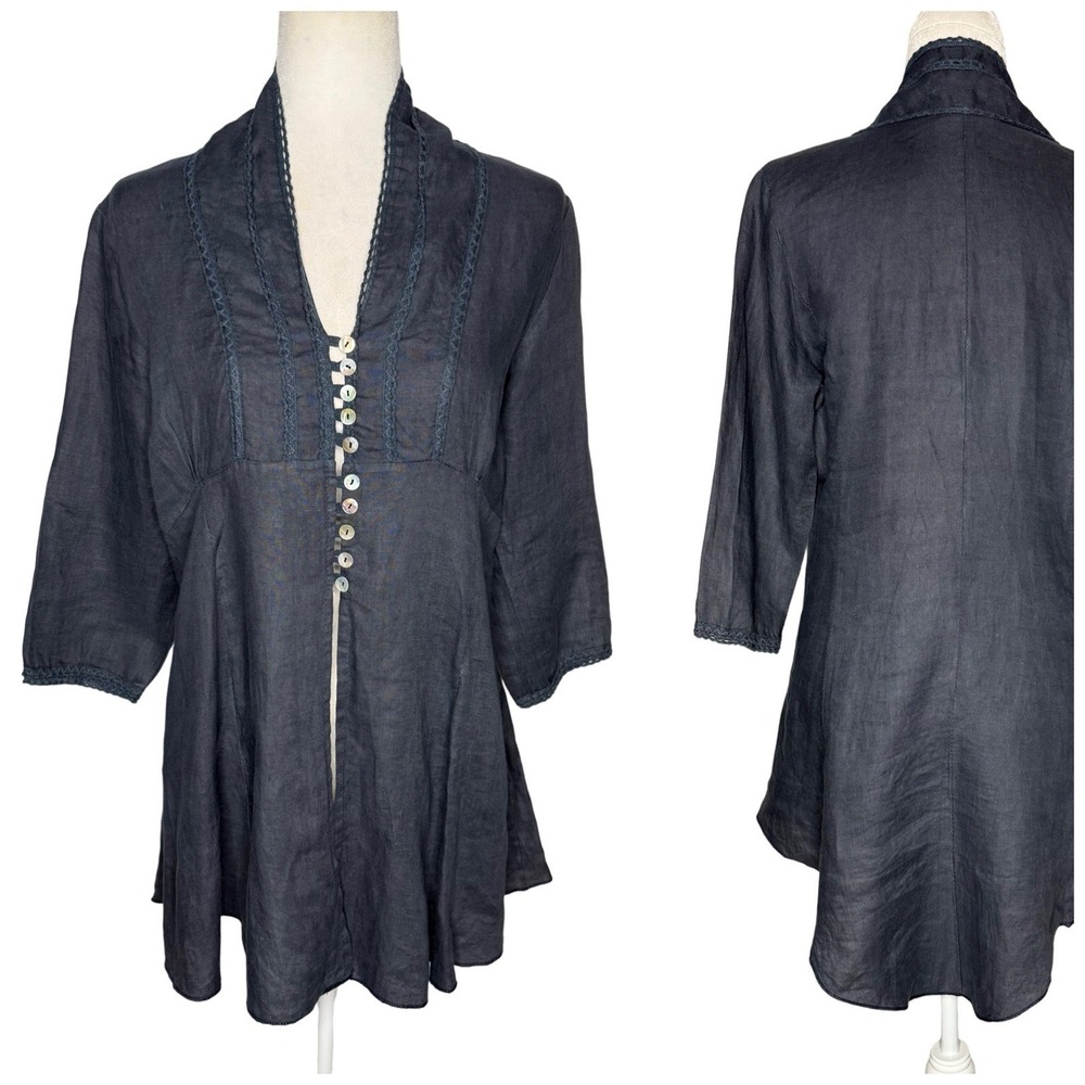 Romeo & Giulia 100% Linen Blue Tunic M Made In Italy Luxury Asymmetrical